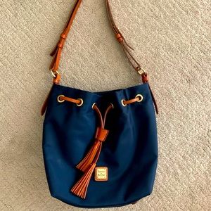 Authentic Dooney & Bourke Dark Blue Nylon Drawstring Bucket Bag